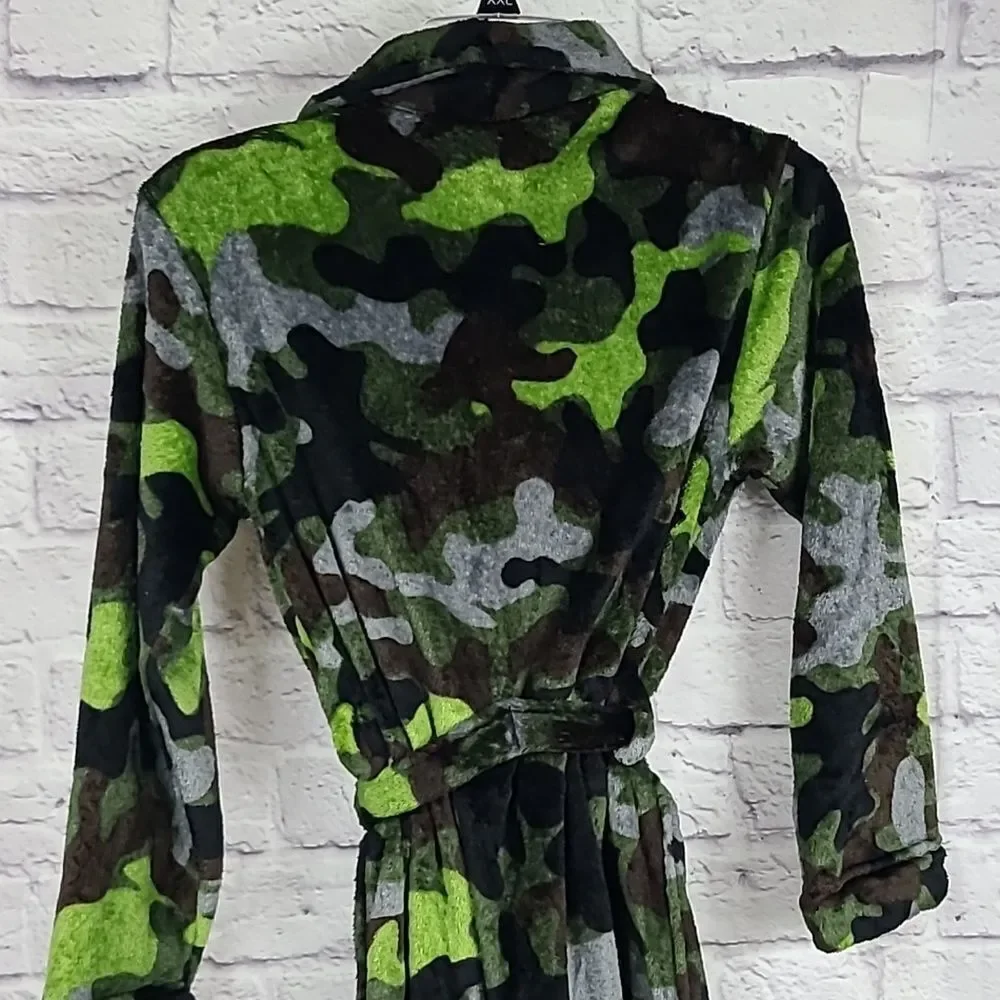 Camo Bathrobe Boys L 10/12 Faux Fur Fleece Sleepwear Robe Plush Camoflauge
